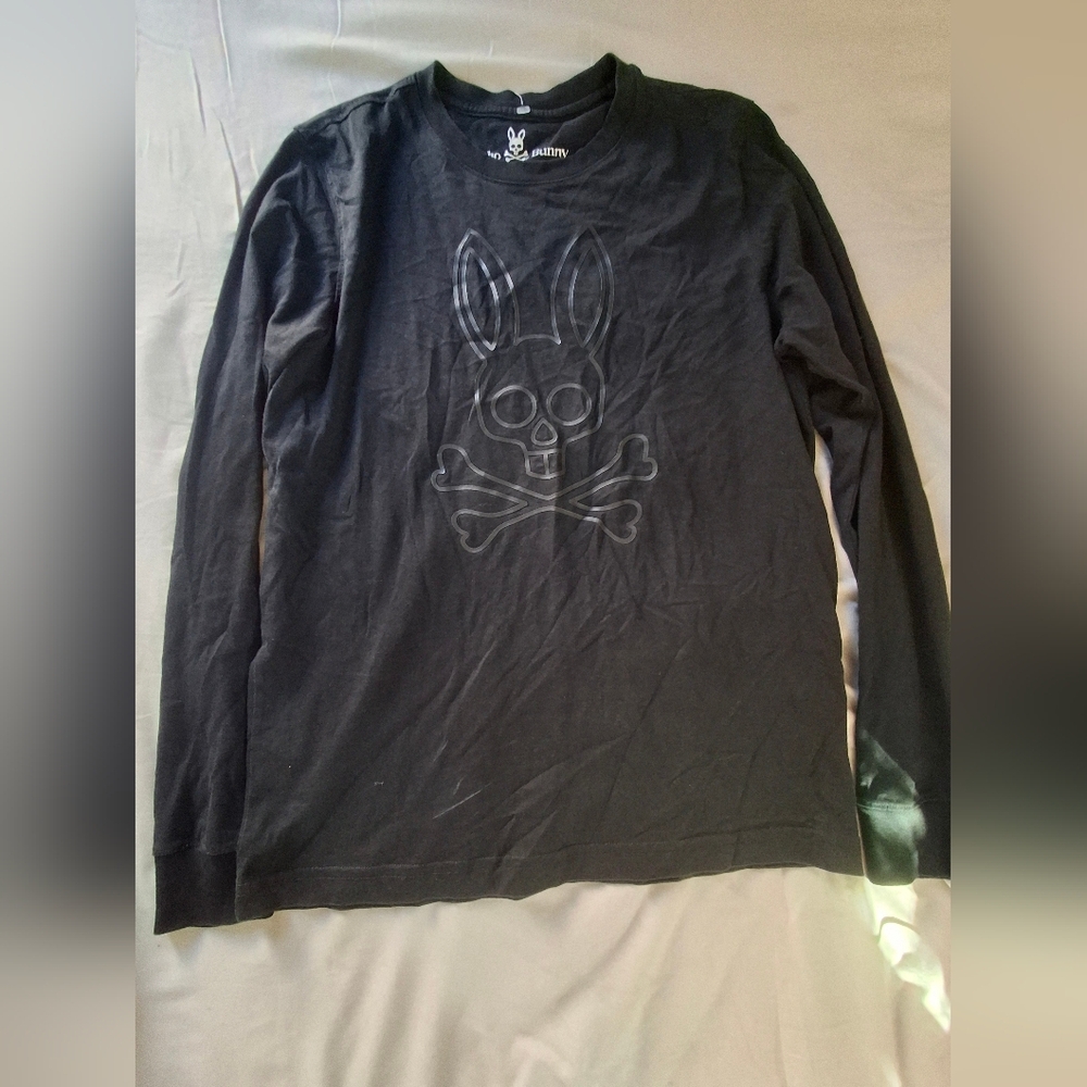 Psycho Bunny Black Long Sleeve Tee with Bunny Skull Design